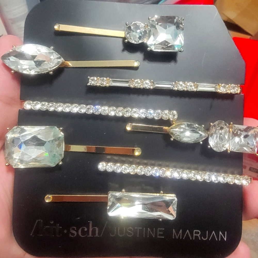 NWT Kitsch X Justine Marjan 8 Rhinestone Bobby Pins Too Glam To Give A Dam 8pcs